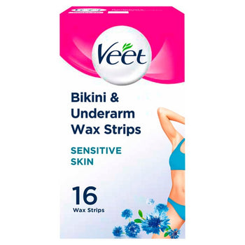 Veet Wax Strips Bikini & Underarms pour une peau sensible 16 par paquet
