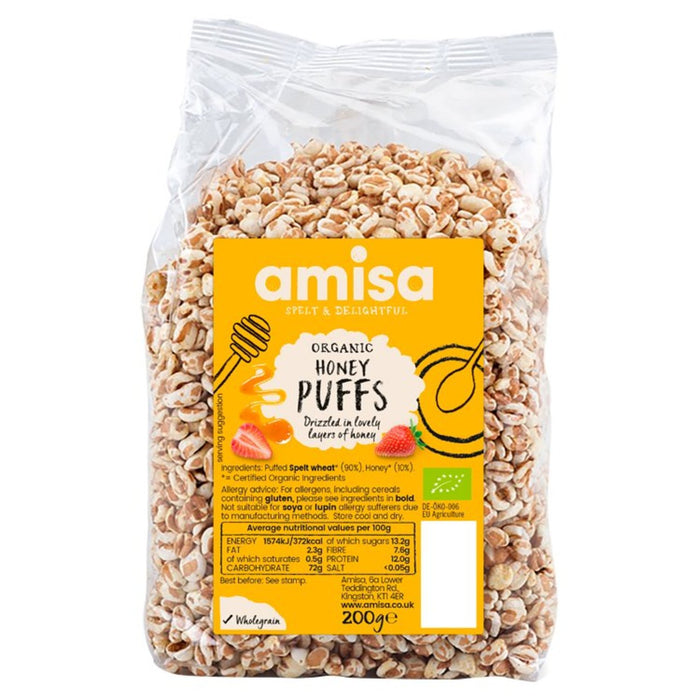Amisa Organic orthographié Honey Puffs 200g